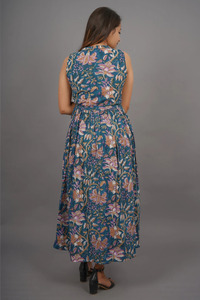 Robe maxi en coton imprimée à la main, motif floral, fabrication artisanale, saison été et automne, méthode de tissage non tissé - Product Image 2