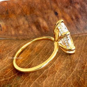 14K Or Massif 2.50 Ct CVD Marquise Cut IGI Certifié Diamant Solitaire Hidden Halo Bague de Fiançailles. - Product Image 1