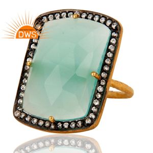 Último diseño de plata esterlina 18K chapado en oro Natural Cz y Aqua Calcedonia anillo de piedras preciosas joyería para mujer regalo para ella - Product Image 2