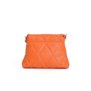 Sac à main matelassé orange pour femme Sac à main à fermeture à rabat avec sangle en chaîne dorée Sac à bandoulière élégant avec fermoir en or - Product Image 3