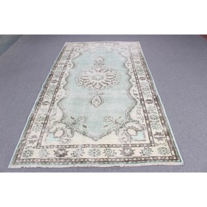 Alfombra Vintage de 4.8x8.7 pies, Alfombra Turca, Alfombra de Lana con Diseño Floral Azul - Product Image 1