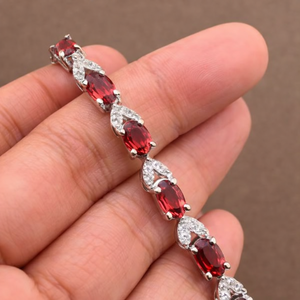 Rhaya Jewels Model 554 Trendy Everyday Geometric <b>Garnet</b> Cz Tennis Chain <b>Bracelet</b> Rhodium Plated 925 Sterling Silver Luxury - Product Image 4