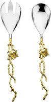Juego de Cucharas para Ensalada de Lujo, Diseño de Hoja Arrugada, Chapado en Oro, Ecológico, de Metal, con Mango Largo, Acero Inoxidable Espejo, para Bodas