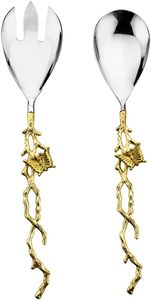 Luxe Offre Spéciale Feuille Froissée Conception Salade Serveur En Bois Cuillère Ensemble En Métal Inoxydable Motif Café Ustensiles De Service pour Les Mariages - Product Image 3