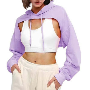 Vente chaude prix d'usine décontracté vêtements pour femmes grande taille respirant haut court à manches longues sweats à capuche courts nouveau Style de mode - Product Image 1