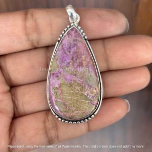 Collier en argent plaqué 925 à la mode en gros, pierre précieuse naturelle stichtite, pendentifs à bélière, breloques en laiton en vrac, formes variées pour - Product Image 3