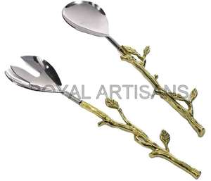 Vente chaude Meilleure Qualité Royal Artisans Moderne Jetable Serveur De Salade En Métal Argenté Poignée Décorative pour Les Fêtes En Gros - Product Image 1