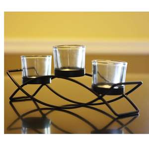 Nuevo soporte de vela votiva de 3 cristales curvo de Metal negro de lujo hecho a mano para decoración de boda y Navidad de Hotel en casa - Product Image 3