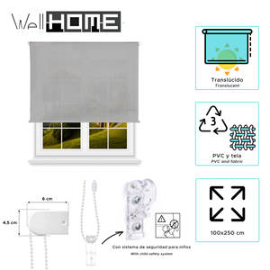 Persiana Enrollable Translúcida Lisa Well Home - Gris, 100 x 250 cm (ancho x largo)/Tamaño del tejido 97 x 245 cm - Product Image 2