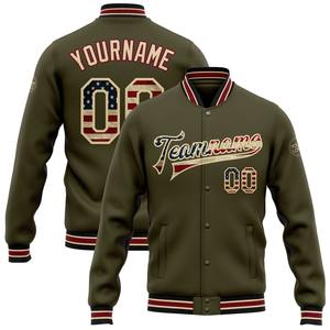 Directo industria venta al por mayor casual invierno personalizado Oliva rojo-blanco bombardero Full-Snap Varsity Letterman Salute To Service chaqueta - Product Image 2