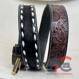 Professional Manufacture Design Hand <b>Tooled</b> <b>Leather</b> Guitar Strap Hair-On Cowhide <b>Leather</b> High Quality Adjustable Shoulder Straps - Product Image 1