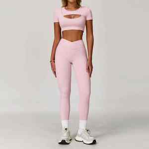 Ensemble de yoga 2 pièces de vêtements de sport pour femmes, ensemble de 3 pièces, leggings taille haute à manches longues - Product Image 3