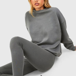 2025 recién llegado ropa Casual gota hombro pulóver sudadera de gran tamaño 100% algodón liso cuello redondo Hip Hop sudadera de mujer - Product Image 6