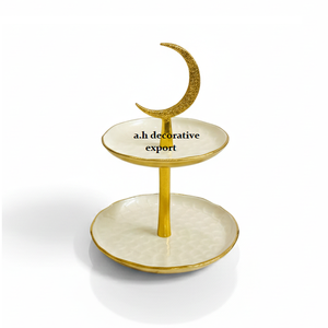 Plateau à dessert à étages ovale décoratif en émail de taille personnalisée certifié CE en or moderne à 2 niveaux, plateau à gâteau de fête de mariage en métal - Product Image 1