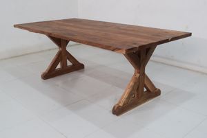 Caballete de madera de acacia maciza de primera calidad x pata acabado natural borde vivo mesa de comedor forma rectangular mesa de centro uso de hotel - Product Image 3