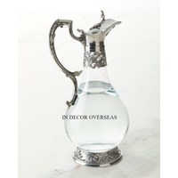 Pichet à eau et à café en verre transparent de haute qualité avec poignée en métal design unique poli brillant argenté