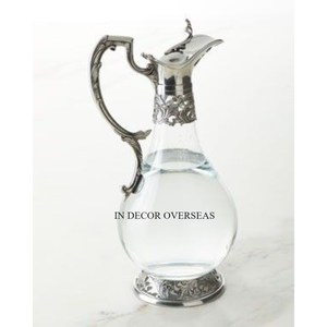 Pichet à eau et à café en verre transparent de haute qualité avec poignée en métal design unique poli brillant argenté - Product Image 1
