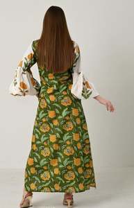 Gran oferta de verano, vestido estampado con cuello en V y mangas abullonadas, vestido largo transpirable y cómodo para mujer, bordado Floral Vintage - Product Image 4