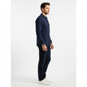 Camiseta Premium de Manga Corta para Hombre, Azul Marino, Lisa, de Punto, Corte Regular, de Algodón - Product Image 6