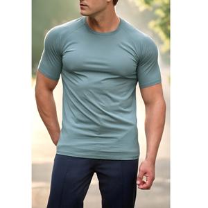 เสื้อยืดผ้าฝ้าย100% สำหรับผู้ชายเสื้อยืดทรงพอดีตัวปกติสีพื้นโลโก้ที่กำหนดเอง - Product Image 4