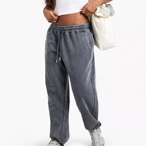 Pantalones de chándal de forro polar con cintura elástica y dobladillo con puños rectos deportivos informales de encaje de Invierno para mujer personalizados al por mayor OEM - Product Image 4