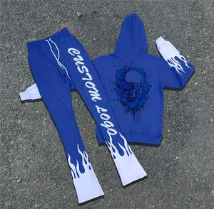 Chándal bordado de la mejor calidad OEM venta al por mayor último diseño 100% algodón hombres sudadera conjunto chándal Zip ácido lavado - Product Image 5