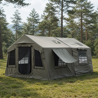 Tente familiale gonflable quatre saisons Litai Antour AT8+8 vert olive, toile de coton imperméable, structure pneumatique, deux pièces, résistante aux UV, TPU