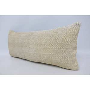 Almohada de lana minimalista de 16x36 pulgadas de color blanco roto con tejido texturizado vintage sutil estampado - Product Image 4