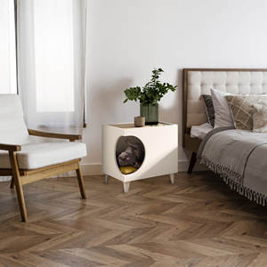 Tavolino da Comodino per Animali Domestici Well Home Bianco 50x40x40cm con Foro, Arredamento per Soggiorno - Product Image 3