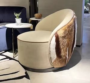 Sillón Giratorio para Salón, Estilo Italiano de Lujo Moderno y Minimalista, Sillas de Cuero Genuino para Sala de Estar - Product Image 3