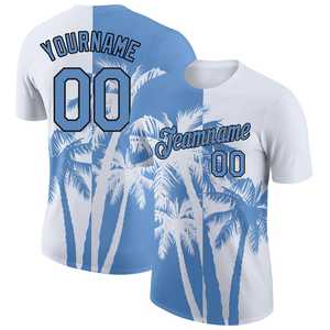 Camiseta de manga corta con estampado de árbol de playa Hawaiano Unisex personalizada de fábrica, camisa de verano de media manga con cuello redondo de algodón polivinílico de secado rápido - Product Image 1