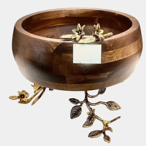 Bol en bois pour la décoration intérieure moderne Bol en bois d'acacia de qualité supérieure avec design en métal doré Ginkgo Vaisselle Saladier - Product Image 5