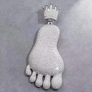 Colgante Hip Hop King Foot Iced con Moissanita Blanca, Chapado en Rodio, Plata de Ley 925, Unisex, Best Wish - Product Image 1