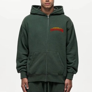 Vêtements de rue en gros pour hommes, fermeture éclair, coton lourd, délavé à l'acide, épaules tombantes, surdimensionné, brodé, anti-boulochage - Product Image 6