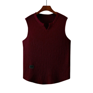 Camiseta sin mangas texturizada para hombre, chaleco informal de verano con cuello en V, suave, cómoda, transpirable, ligera, a la moda - Product Image 1