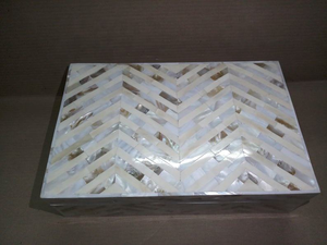 Joyero Rectangular con Incrustaciones de Nácar y Patrón en Zigzag, Decoración de Escritorio, Almacenamiento de Accesorios - Product Image 2