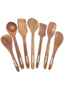 Cuillères de service et de cuisson en bois Cuillères marron en bois Ensemble d'ustensiles de cuisine de 7 cuillères de service en bois, cuillère en bois, ensemble de cuillères de cuisine - Product Image 2