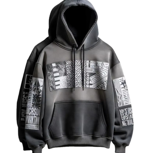 Sudadera con Capucha de Invierno Personalizada con Logotipo, Bordado de Patchwork Extra Grande, Ecológica, Cortavientos, Estilo Urbano, Multicolor, Desgastada, de Corte Holgado - Product Image 2