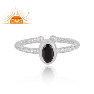 แหวนปรับได้ทำจากแร่เงินสเตอร์ลิงสีดำธรรมชาติปรับได้แหวนเครื่องประดับ - Product Image 2