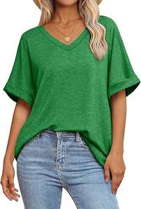 Femmes été chaud Style solide vert à manches courtes col en v personnalisé imprimé T-Shirts chaud été mode t-shirts vierges - Product Image 5