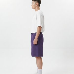 Men's Solid Purple Cotton Drawstring Shorts Crew Neck <b>White</b> <b>T</b>-<b>Shirt</b> Casual Summer Loose Fit Breathable Streetwear Tracksuit Set - Product Image 6