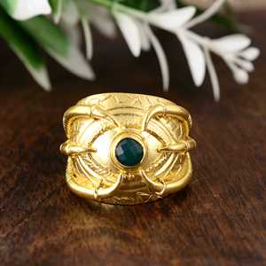 Vintage Hip Hop Boho Green Onyx Tribal <b>Ring</b> Chunky Brass <b>Ring</b> for Women 18k Gold Plated Vintage <b>Statement</b> Band Wholesale OEM ODM - Product Image 2