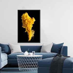 Obra de arte en lienzo con estampado abstracto de color amarillo vibrante para decoración moderna del hogar, con marco negro - Product Image 1