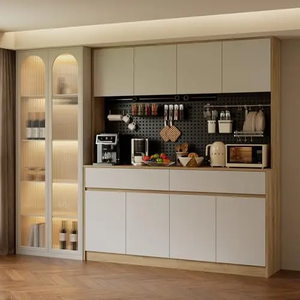 Meuble de salle à manger mural sur mesure avec portes en MDF, niches décoratives, plan de travail long, rangement dissimulé et menuiserie contemporaine - Product Image 2