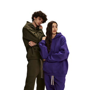 Ensemble de survêtement unisexe en coton 100% 420 g/m², pantalon de survêtement surdimensionné, sweat-shirt, haute qualité, personnalisé, devant uni, décontracté, grande taille - Product Image 5