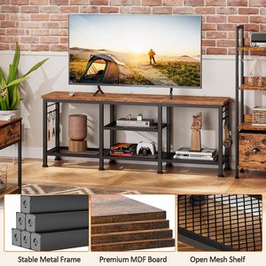 Modern Rustic TV Stand for 55 Inch TV, Entertainment Center with Open Storage Shelves and Soundbar Shelf, Metal <b>Frame</b> Media Cons - Product Image 4