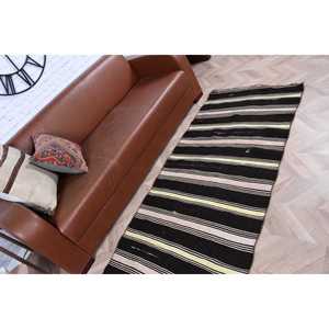 Alfombra Turca, Alfombra Decorativa de 2.8x6.3 pies, Alfombra Vintage de Lana Ikat Negra - Product Image 4