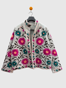Veste à col mandarin brodée à la main avec des motifs floraux, manches longues, taille plus, vêtements de printemps pour femmes, style bohème en coton - Product Image 1