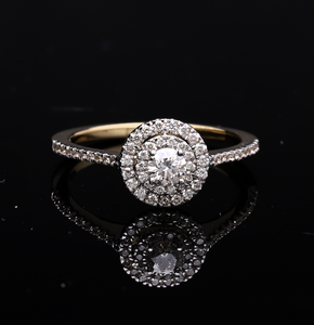 แหวนหมั้นโรเดียมหุ้มทอง14K สุดคลาสสิกแหวนหมั้นรัศมีคู่แบบกลมประดับเพชรธรรมชาติสวยงาม - Product Image 2