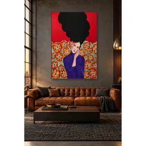 Fida Woman Among Orange Flowers on Red Background Impression sur toile - Product Image 5